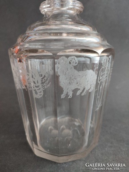Cognac antique Bieder glass jar with Kossuth coat of arms, decorated with star signs - ep