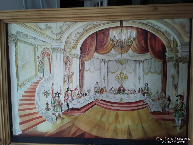 Vogel eric (1907-1996) aristocratic palace painting in wooden frame 50 x 70 cm picture size 42x61 cm