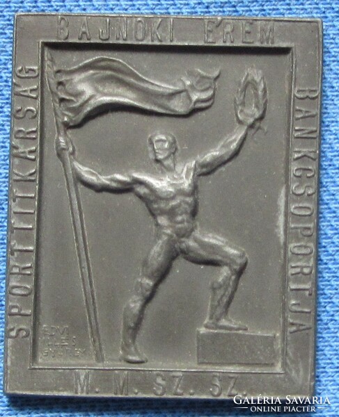 György Illés Edvi /1911-1991/sport prize plaque, championship medal, 1949, 39 x 31 mm