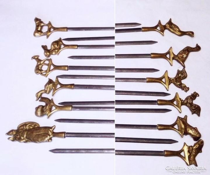 Set of giant meat skewers with animal figures, with various bronze figures, 12 pcs. From Turkey