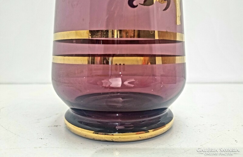 Rózsaszín üveg váza arany rózsa díszítéssel - 50127