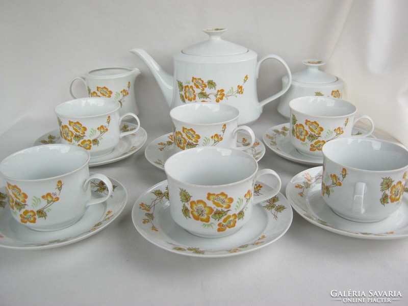 Alföldi porcelain 6-person tea set with yellow flower pattern