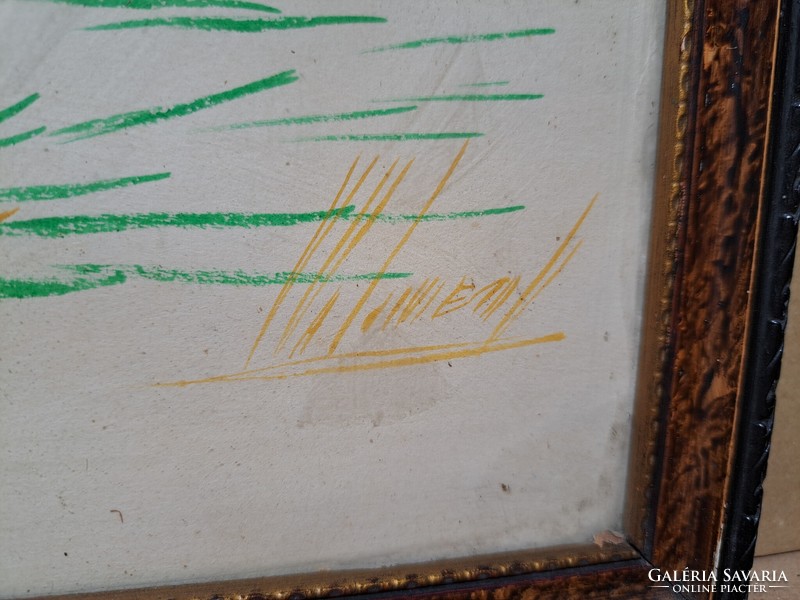 Mexikói furulyás a kaktusznál - szignózott tempera kép