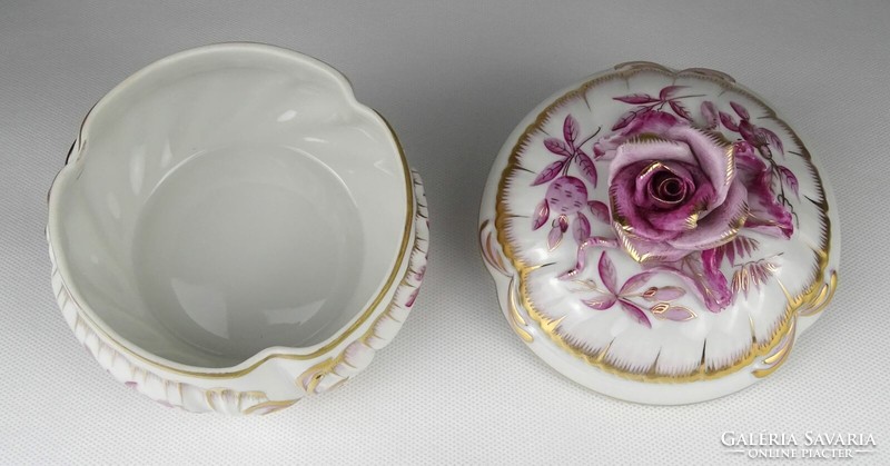 1N605 Nagyméretű rózsás Herendi porcelán bonbonier