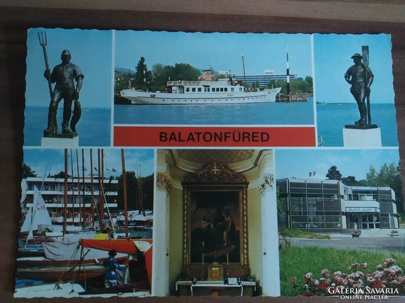 Old postcard, Balatonfüred, mosaic sheet, Kelén cruise ship