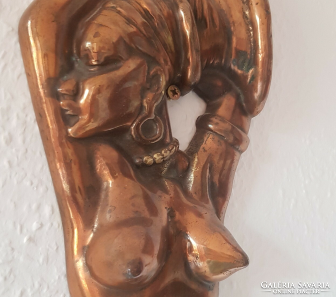 Heavy bronze African, tribal, negro female nude embossed wall decoration, relief