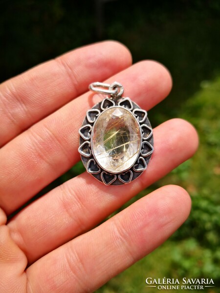 Beautiful rutile quartz silver pendant