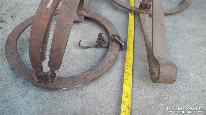 Antique, 2 pieces, wrought iron, bear trap, hunting, metal tool, loft industrial decor