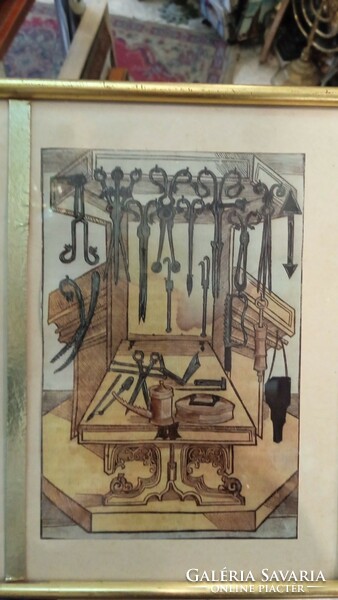 XIX. századi szines metszetek, 10 x 15 cm-esek, keretezve.