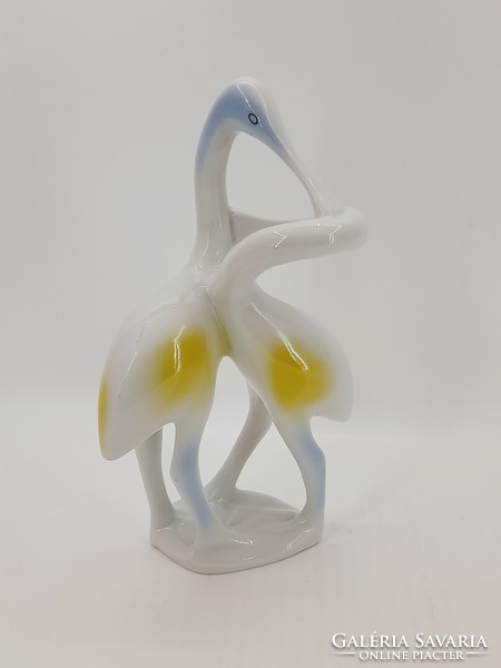 Hollóházi porcelán art deco madár pár, kócsagok, 20,5 cm