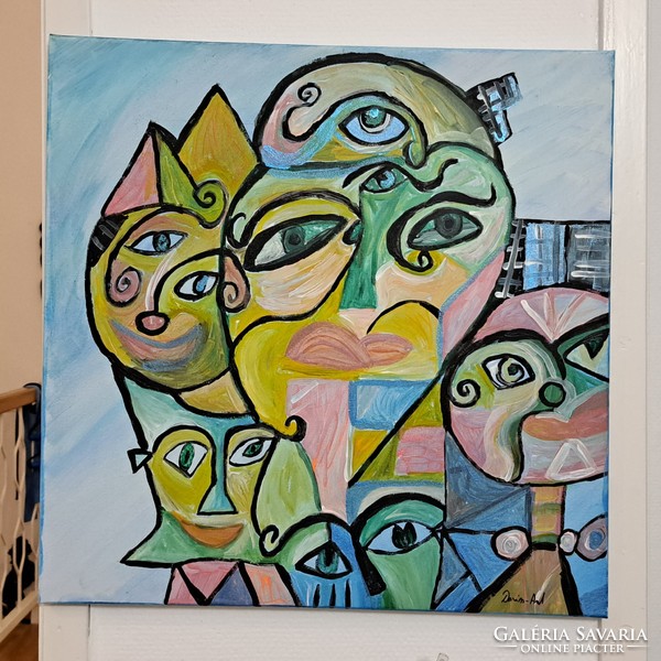 Dorin-art abstract painting, watchers. 50 X 50 cm