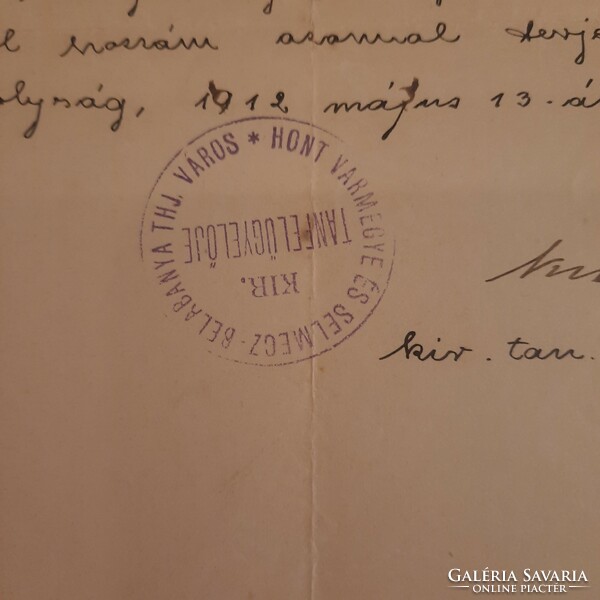 Letter of the royal school inspector of Hont County and Selmecz-Bélabány thj town, Ipolyság 1912.