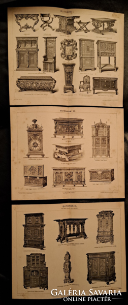 "Bútorok" egyben 3 darab  melléklet a Pallas lexikonból