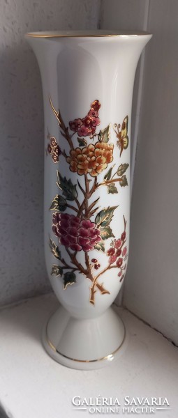 Zsolnay pillangós-virágos kézzel festett, aranyozott hosszúkás talpas váza, hibátlan,új