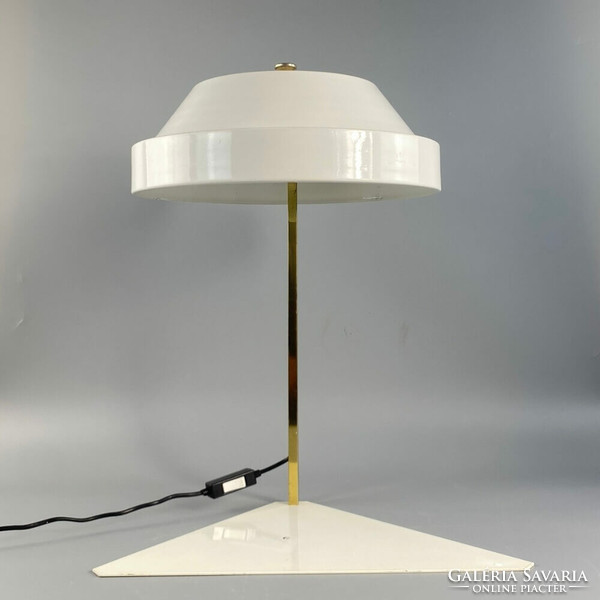 Mid-century fehér fém-réz íróasztal lámpa