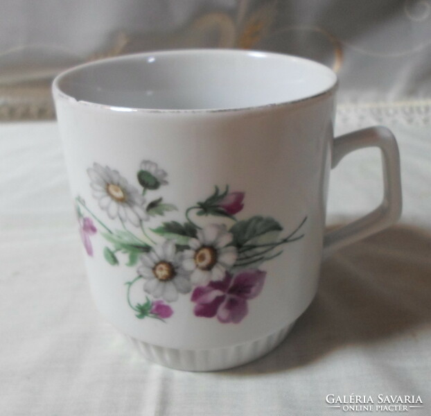 Zsolnay porcelain, skirted (tea) mug 2.: Violet, daisy