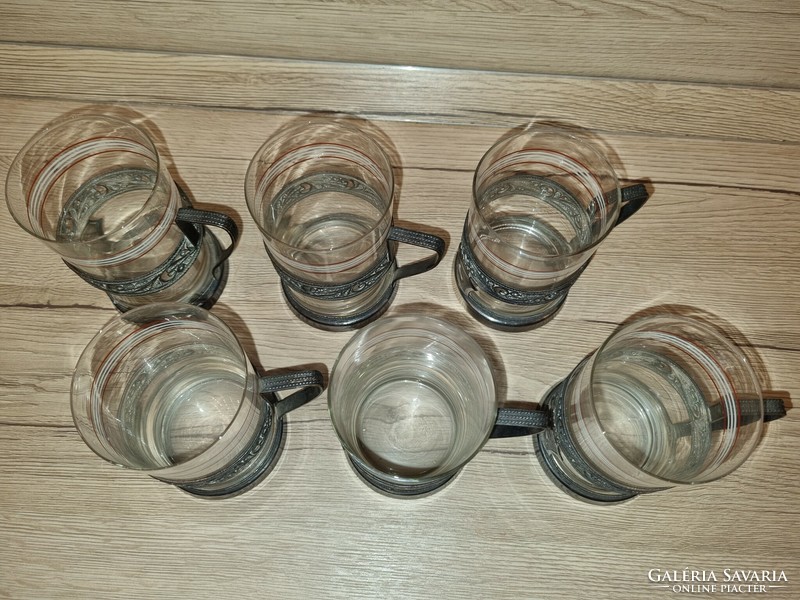 Silver-plated, marked cup holders with glasses