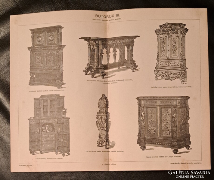 "Bútorok" egyben 3 darab  melléklet a Pallas lexikonból