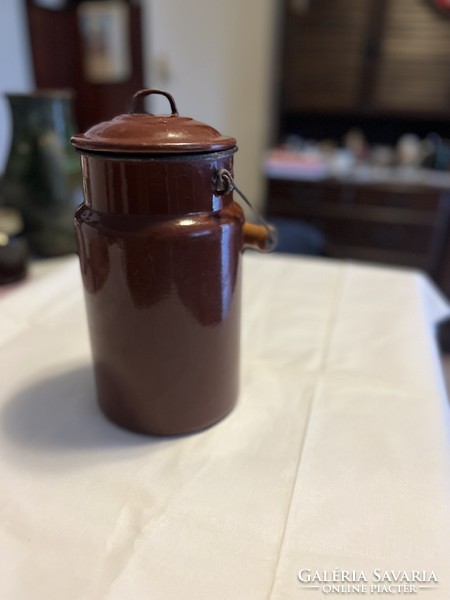 Old, retro, enameled, 3-liter milk jug, dish, food barrel