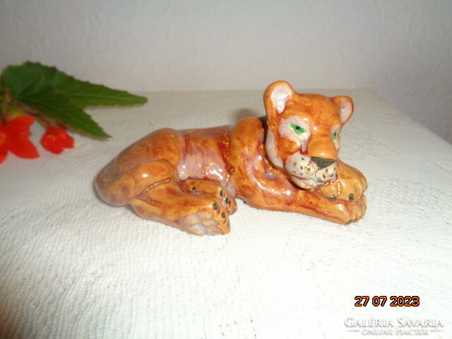 Terracotta, small lion, marked, 13 cm