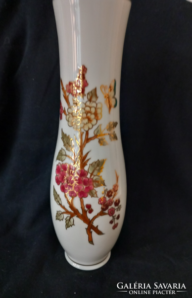 Zsolnay pillangós-virágos kézzel festett, aranyozott hosszúkás váza, hibátlan,új