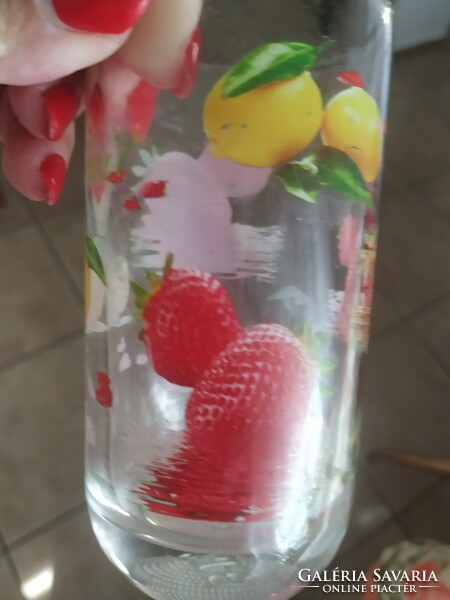 Retro fruit pattern thick-walled soft drink glass 4 pieces for sale!