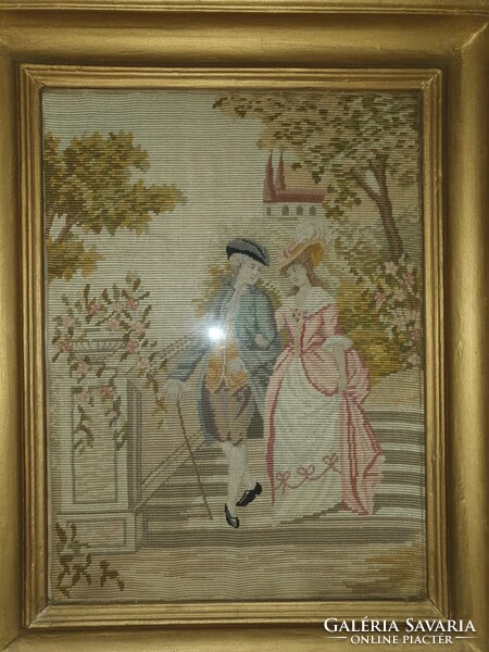 Antique tapestry picture - romance - 65x52cm