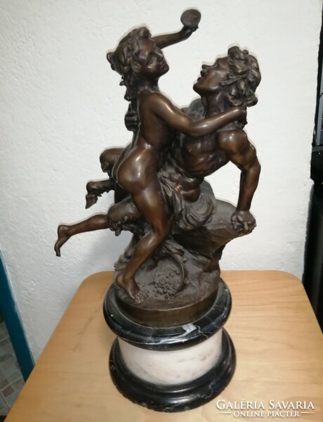Nymph and faun - large antique bronze statue with French guarantee mark.