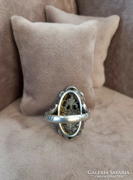 Antik Ezüst Gyűrű Türkizekkel Barokk Gyöngyökkel