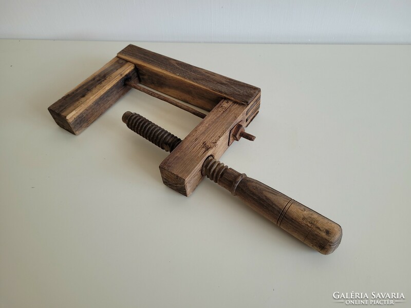 Old vintage carpentry wooden tool clamp