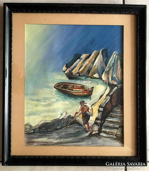 Barday: old fisherman with frame: 43 x 38 cm