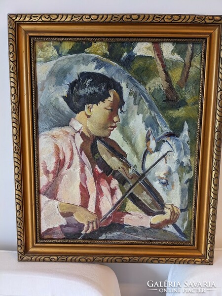 Szilágyi István  (Gyula 1896-1945 Gyula)  "A hegedűs"  olaj vászon