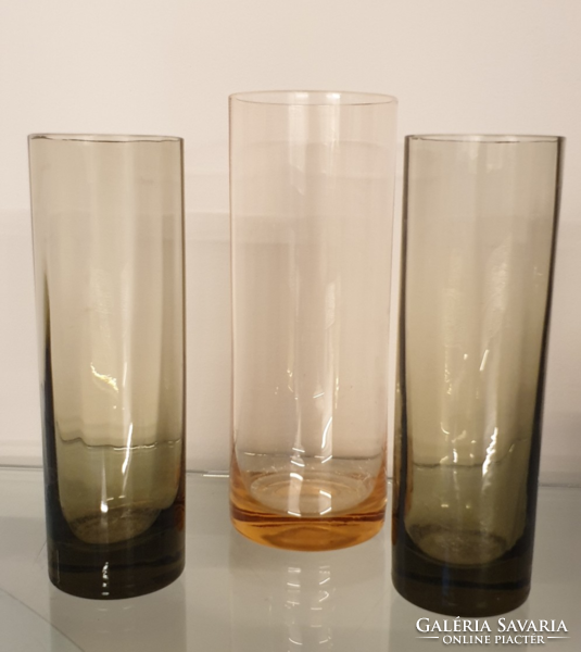 3 old colored drinking glasses, glass glasses 14 cm, 15 cm