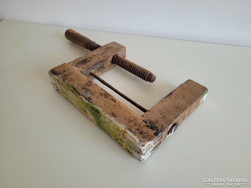 Old vintage carpentry wooden tool clamp