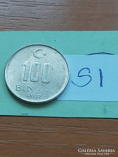 Turkey 100 bin (100,000) Lira 2002 copper-zinc-nickel si