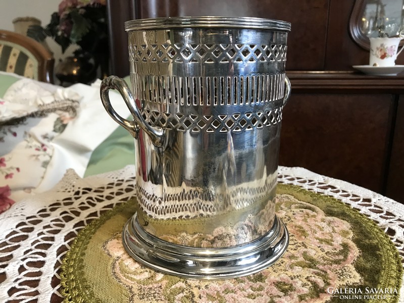 Beautiful, antique, openwork, silver-plated alpaca ice bucket, bottle holder