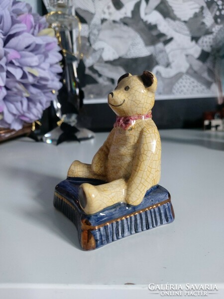 Charming and rare, real teddy bear, Staffordshire ceramic figurine, 9 cm high