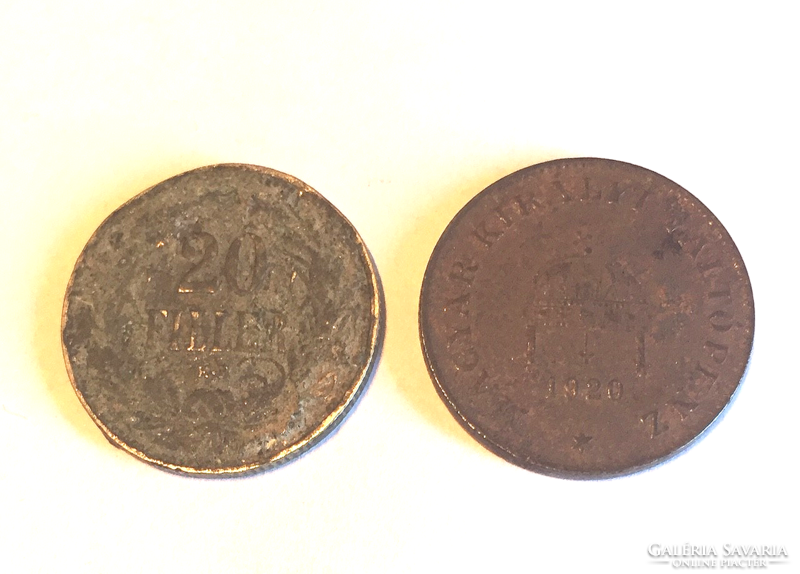 2 pcs 20 pennies 1908, 1920 Hungarian royal bill