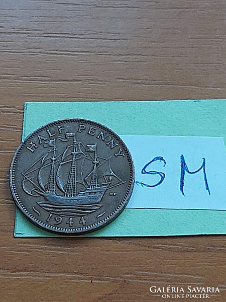 English England 1/2 half penny 1944 vi. King George, bronze sm