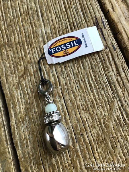 Fossil brand stainless steel charm with polished stones, mineral pearl