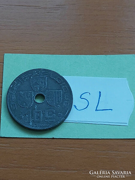 Belgium belgie - belgique 10 centimes 1944 ww ii. Zinc, iii. King Leopold sl