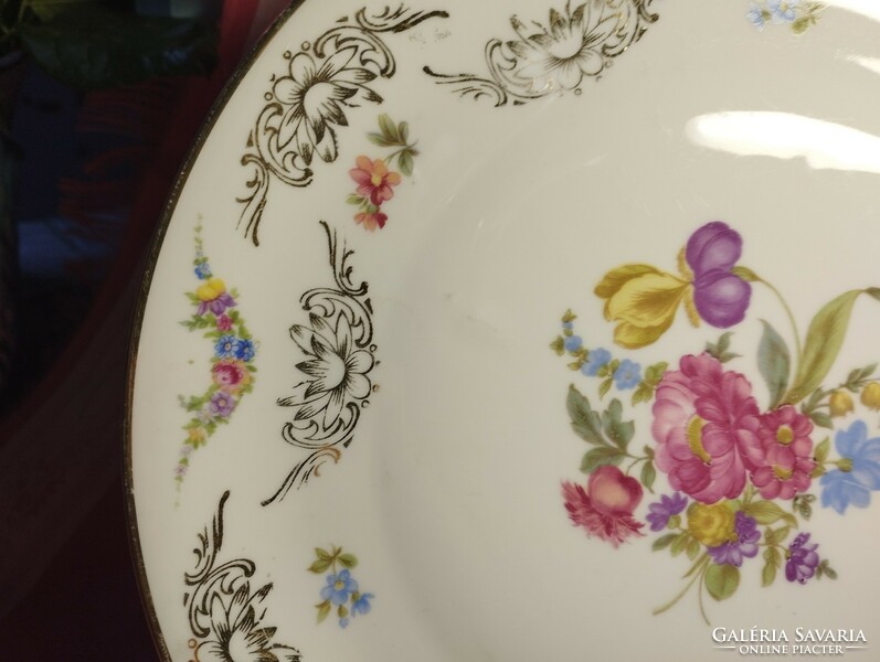 Antik virágmintás porcelán kínáló tál, asztalközép