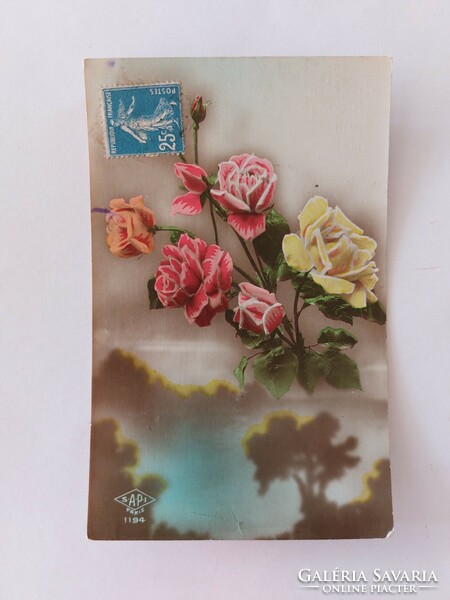 Régi virágos képeslap