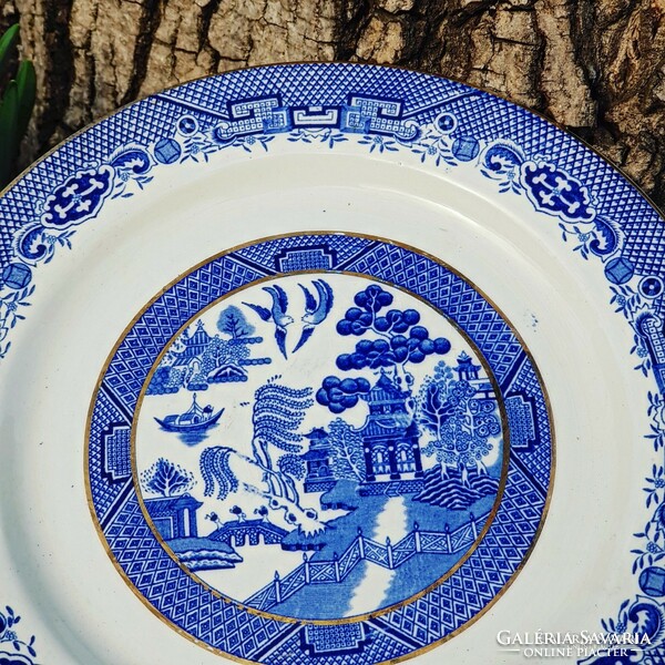 Angol kék jelenetes tányér keleti Willow dekorral