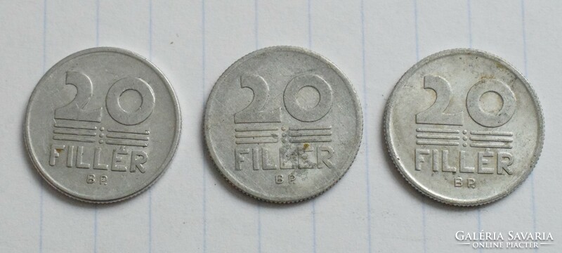Magyarország Népköztársaság 20 fillér , 1971 , 1976 , 1987 , pénz , érme 3 darab