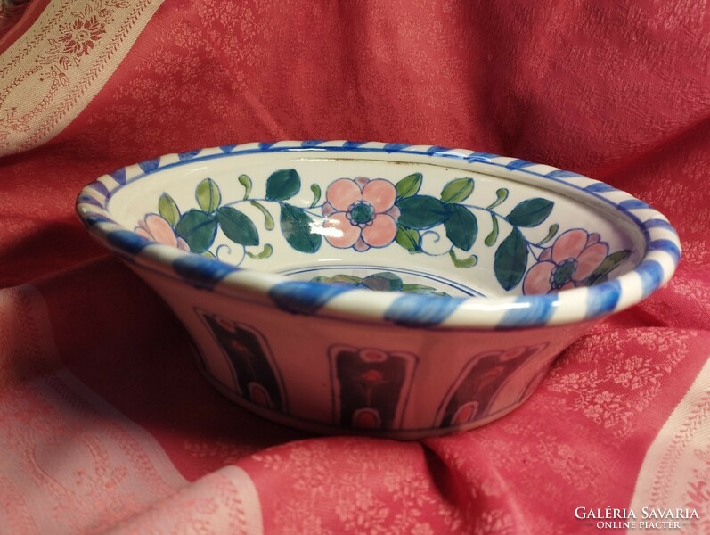 Hand painted deep ceramic serving bowl,