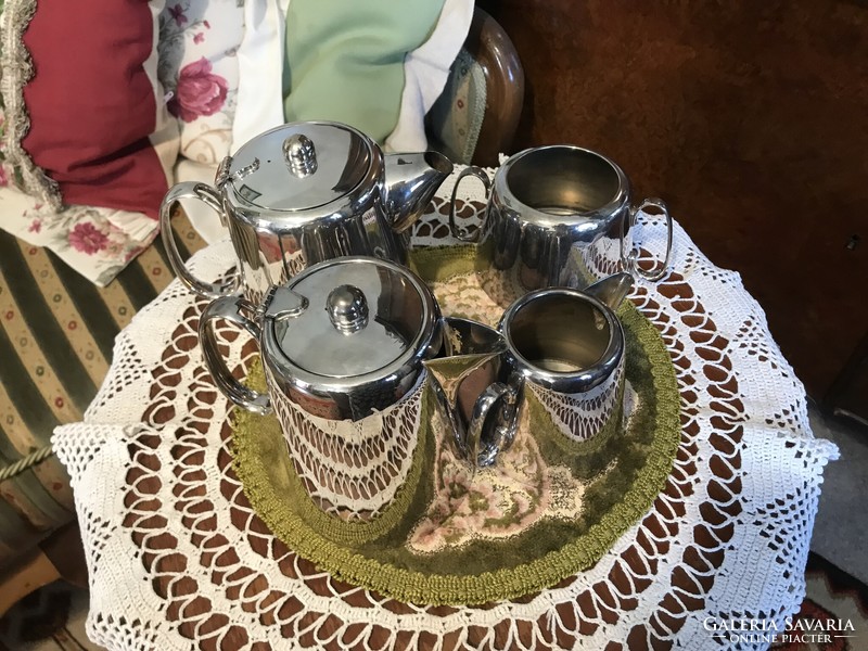 Beautiful, shiny surface, art deco style, silver-plated tea and coffee serving set