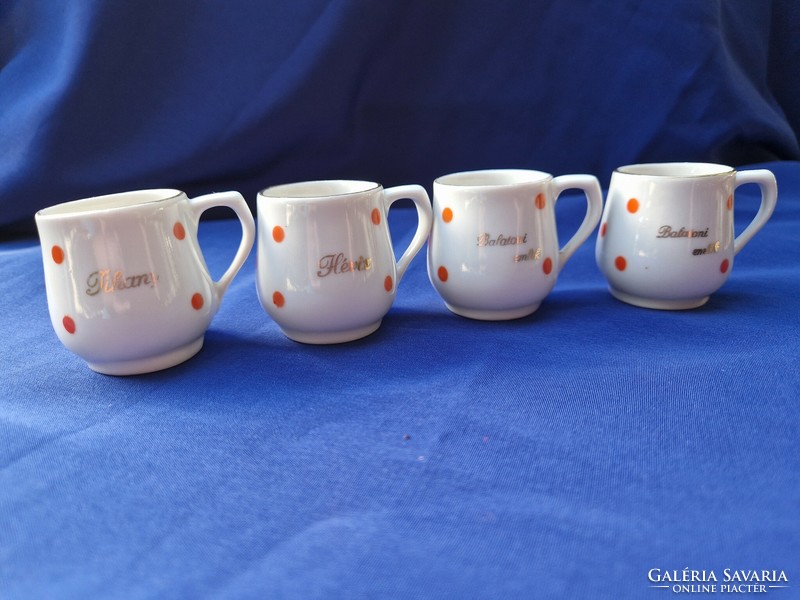 Mini red polka dot mugs with tihany, hévíz, Balaton memory inscription