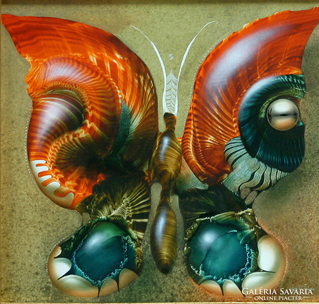 Tamás Végvári: Butterfly - with frame 45x43 cm - artwork: 33x31 cm - 2306/473