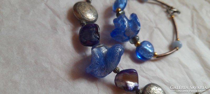 Üveggyöngyös szett muránói jellegű kék gyöngyökkel